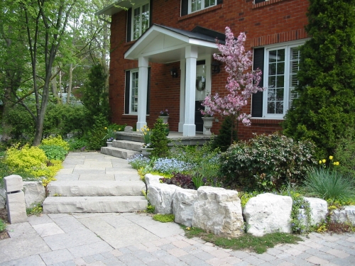Solid natural stone steps and natural stone walkway